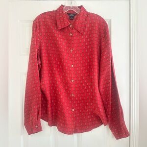 Vintage Women’s Brooks Brothers Red Silk Equestrian Button Down Shirt
